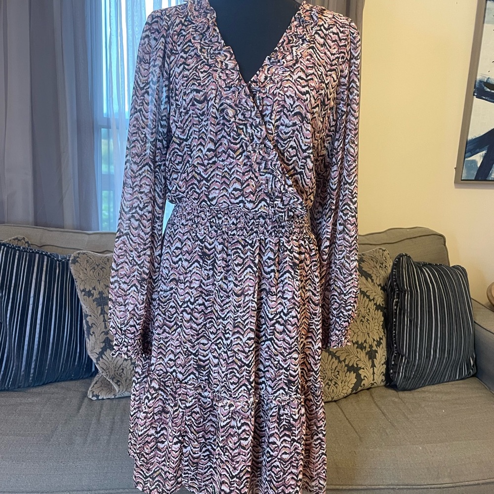 Maurice’s BoHo tiered long sleeve wrap front smocked crepe dress XXL